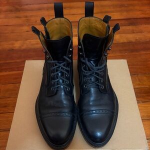 • LANVIN Zipper Lace Up — Black Leather Combat Oxford Boots •